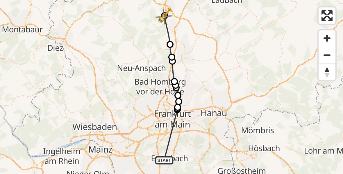 Flugroute Rettungshubschrauber Flughafen Frankfurt-Egelsbach - Langgöns, 06 August 2026, 12:11