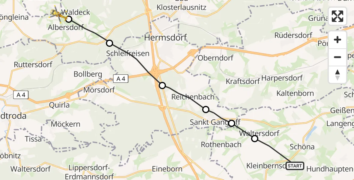 Flugroute Rettungshubschrauber Münchenbernsdorf - Bürgel, 06 August 2026, 12:11
