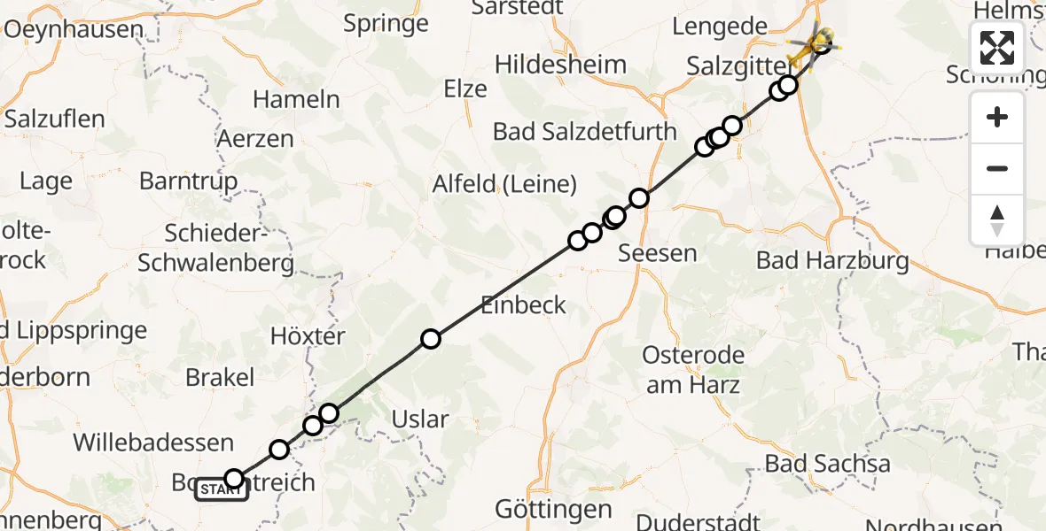 Flugroute Rettungshubschrauber Willebadessen - Wolfenbüttel, 06 August 2026, 12:16