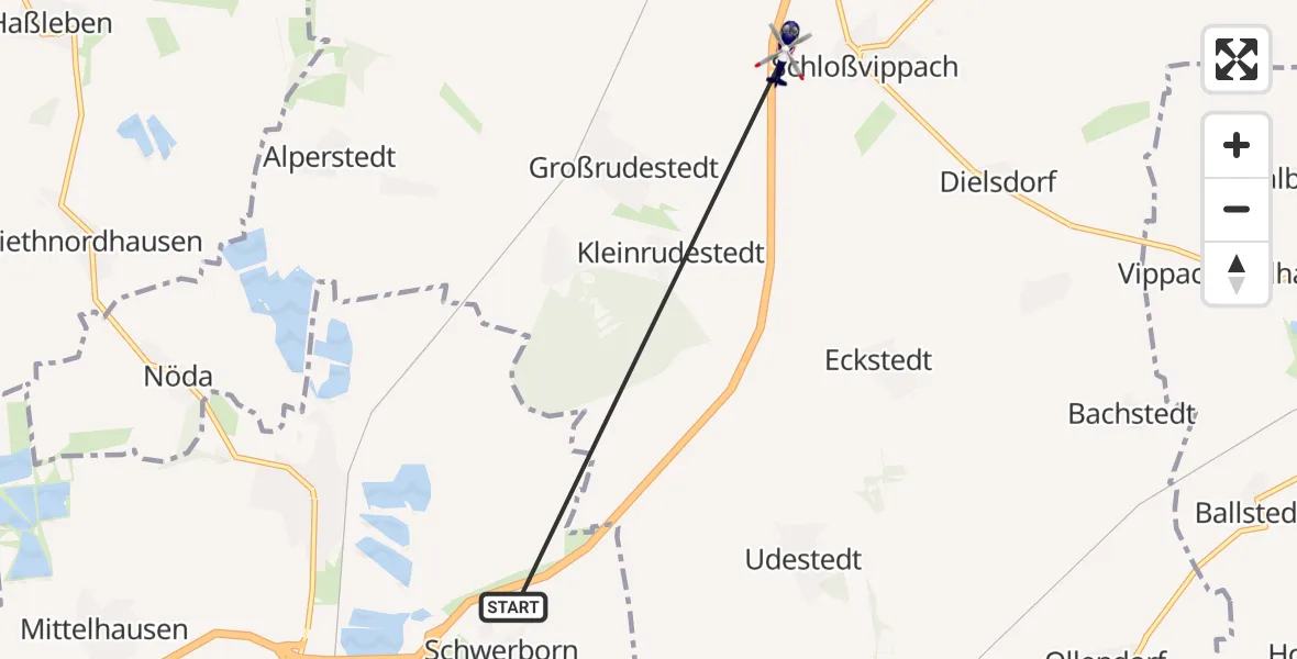Flugroute Polizeihubschrauber Erfurt - Schloßvippach, 06 August 2026, 12:17