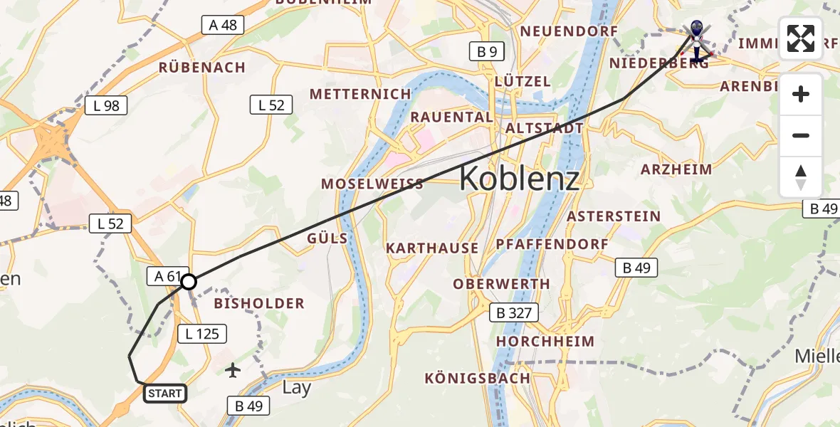 Flugroute Polizeihubschrauber Winningen - Koblenz, 06 August 2026, 12:19