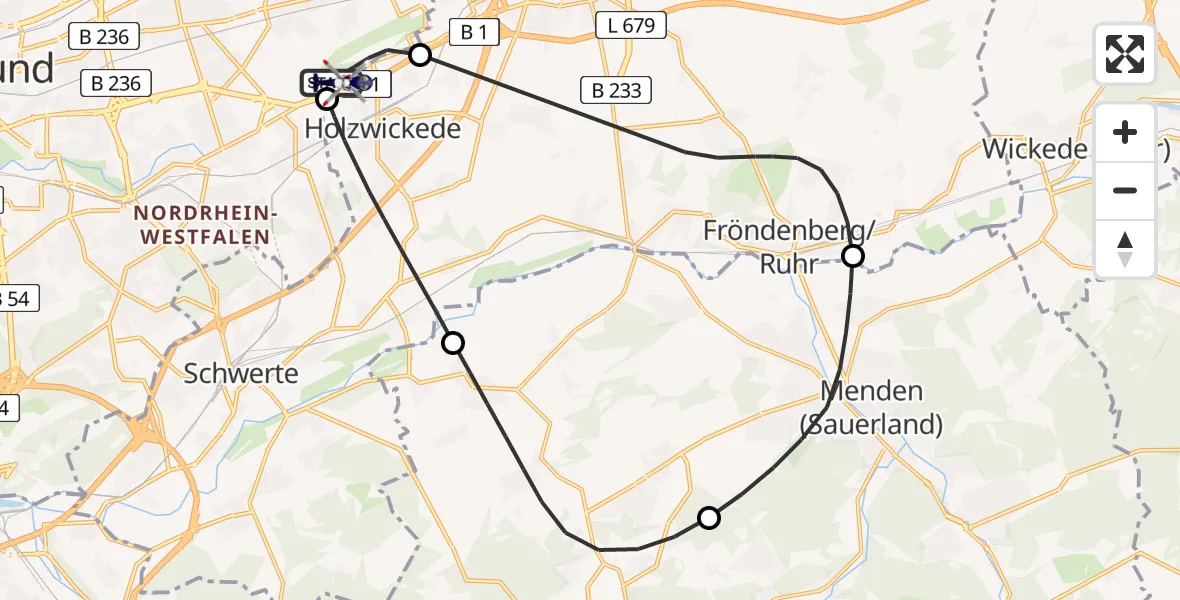 Flugroute Polizeihubschrauber Dortmund Flughafen - Dortmund Flughafen, 06 August 2026, 12:21