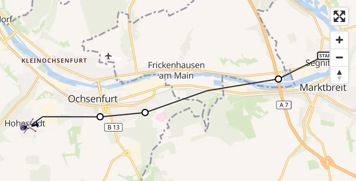 Flugroute Polizeihubschrauber Segnitz - Ochsenfurt, 06 August 2026, 12:22