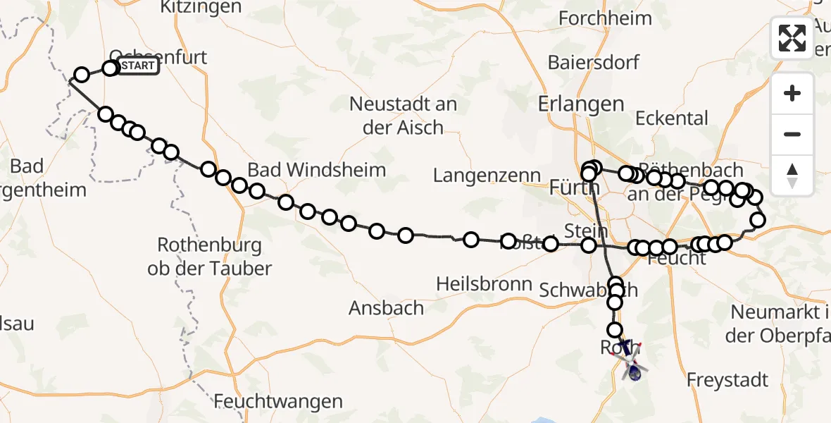 Flugroute Polizeihubschrauber Ochsenfurt - Roth, 06 August 2026, 12:25