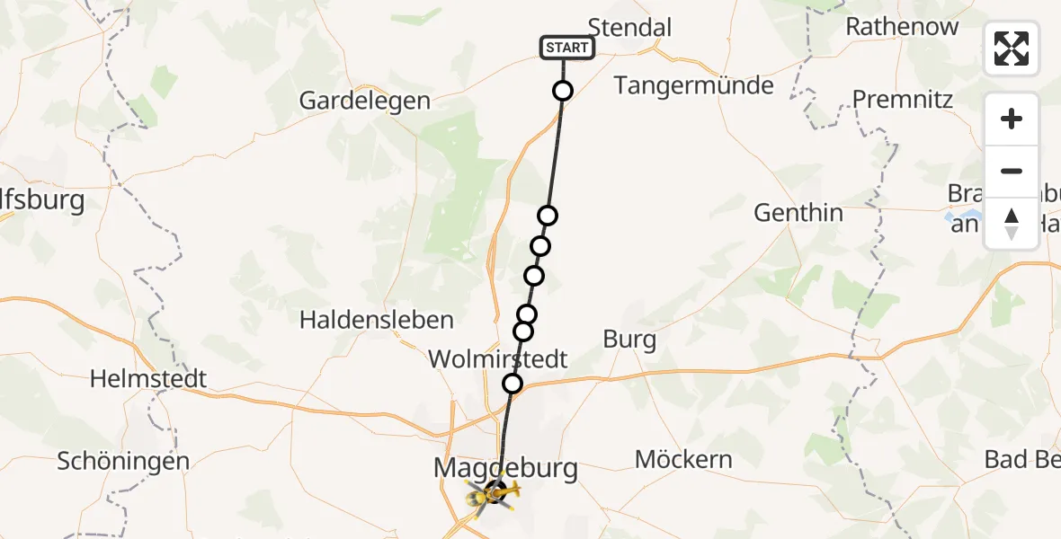 Flugroute Rettungshubschrauber Stendal - Magdeburg University Hospital, 06 August 2026, 12:26