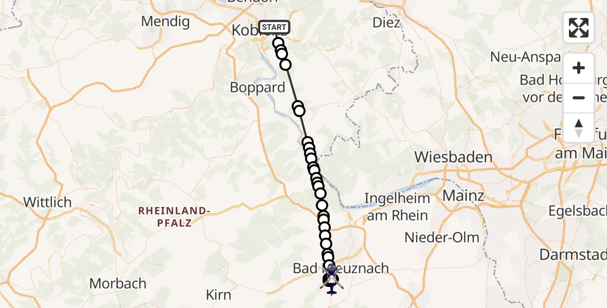Flugroute Polizeihubschrauber Koblenz - Traisen, 06 August 2026, 12:27