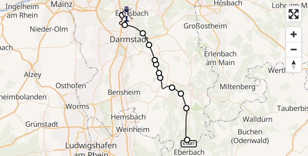 Flugroute Polizeihubschrauber Eberbach - Flughafen Frankfurt-Egelsbach, 06 August 2026, 12:29