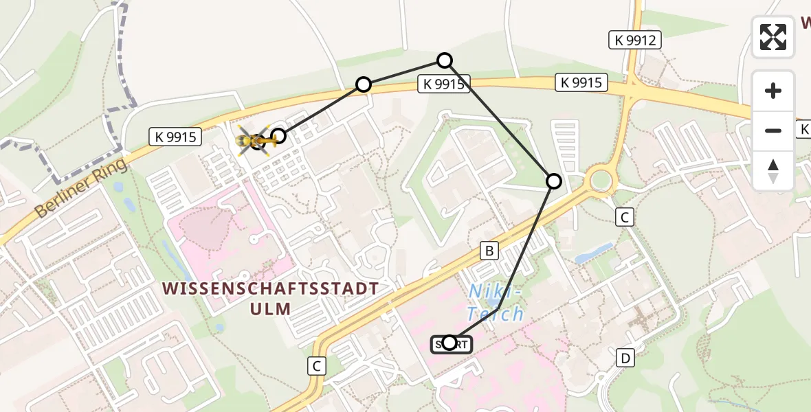Flugroute Rettungshubschrauber Ulm Military Hospital Emergency - ADAC Air Rescue Station Ulm (Christoph 22), 06 August 2026, 12:32