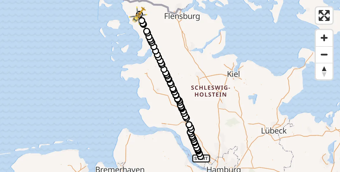 Flugroute Ambulanzhubschrauber Heist - Niebüll, 06 August 2026, 13:08