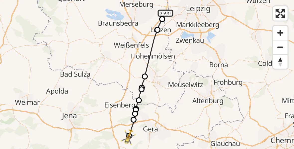 Flugroute Rettungshubschrauber Markranstädt - Münchenbernsdorf, 06 August 2026, 13:15