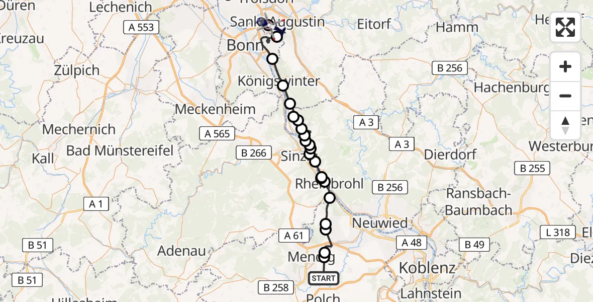Flugroute Polizeihubschrauber Welling - Sankt Augustin, 06 August 2026, 13:17