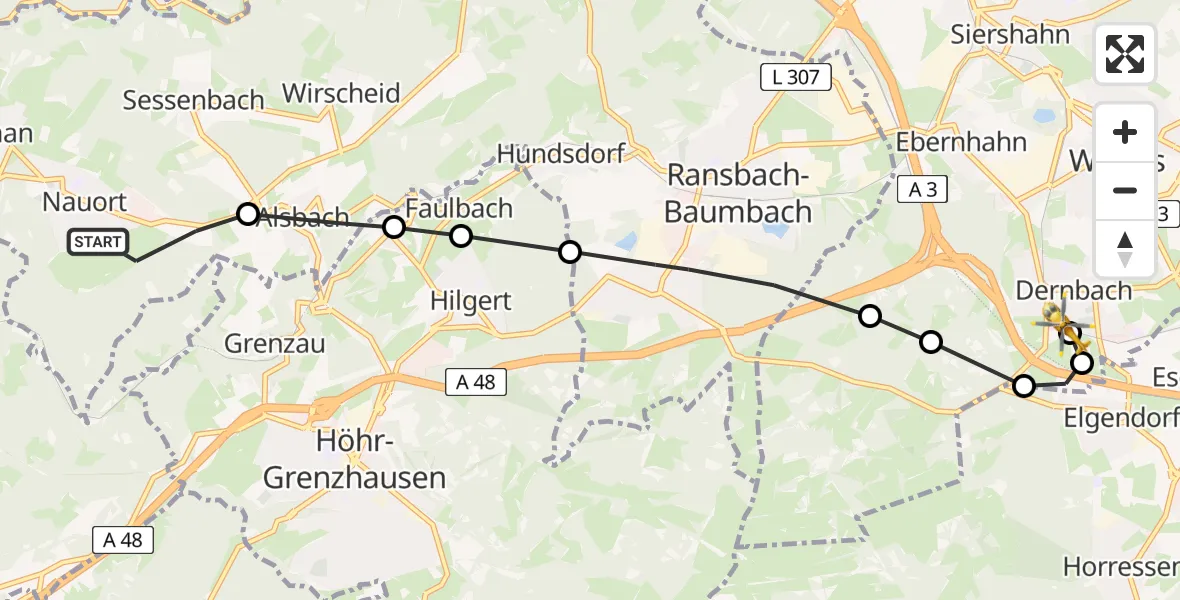 Flugroute Rettungshubschrauber Nauort - Dernbach Sacred Heart Hospital, 06 August 2026, 13:18