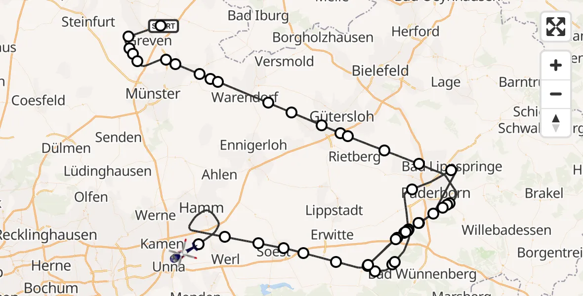 Flugroute Polizeihubschrauber Münster Osnabrück Flughafen - Bönen, 06 August 2026, 13:20