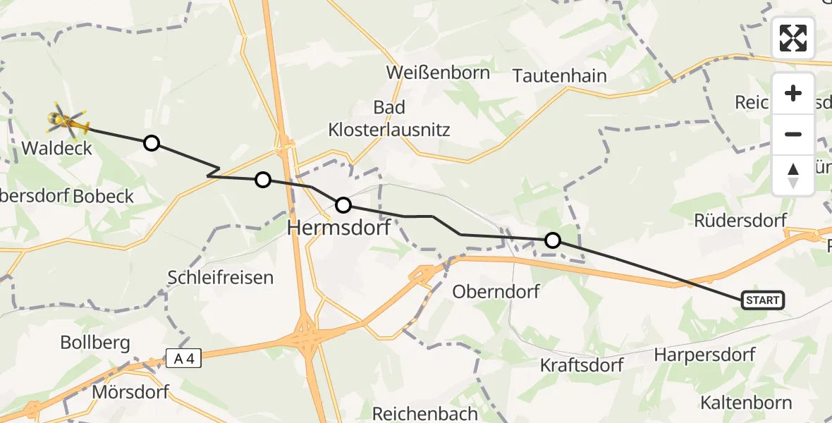 Flugroute Rettungshubschrauber Kraftsdorf - Waldeck, 06 August 2026, 13:22