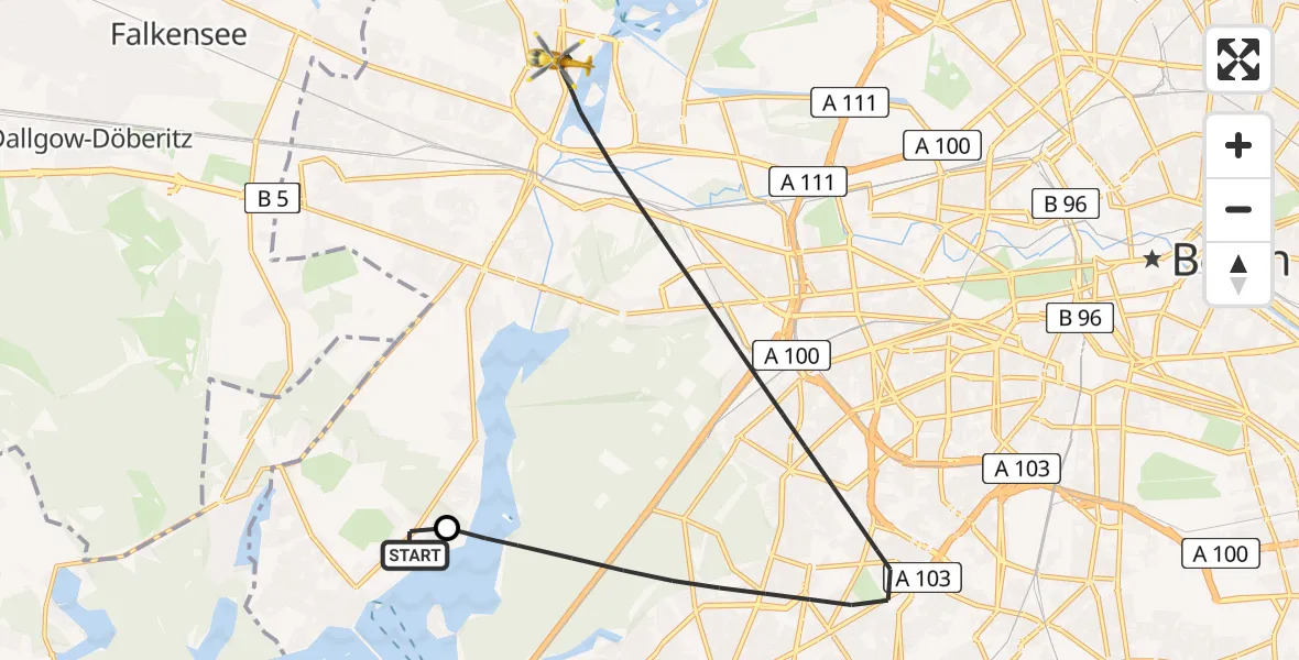 Flugroute Rettungshubschrauber Havelhöhe Medical Hubschrauberlandeplatz - Berlin, 06 August 2026, 13:26