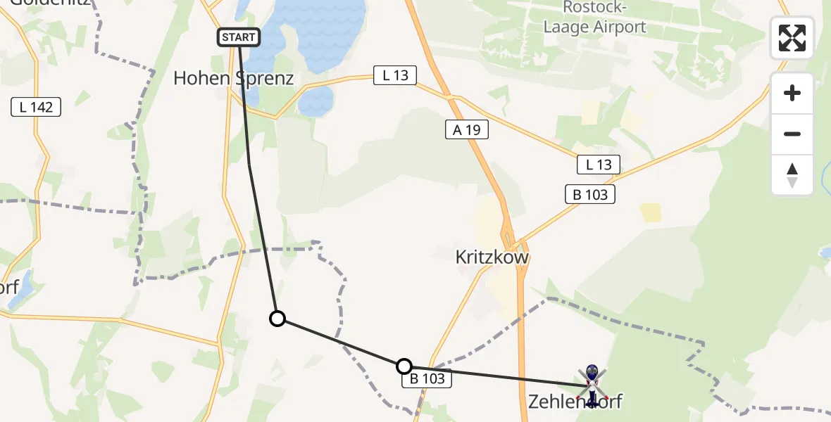 Flugroute Polizeihubschrauber Hohen Sprenz - Kuhs, 06 August 2026, 13:28