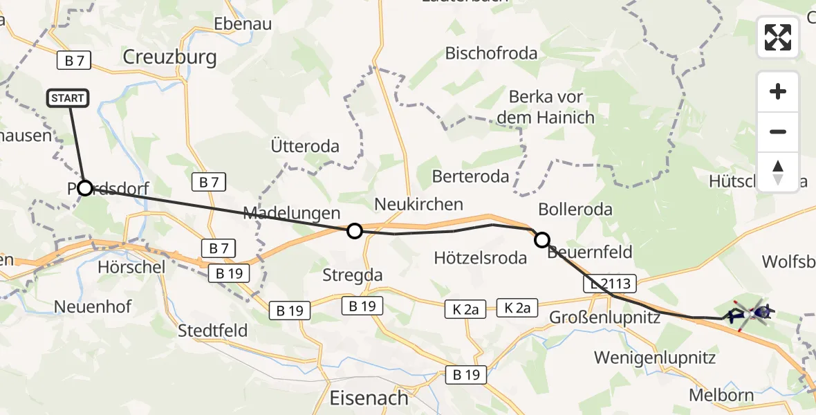 Flugroute Polizeihubschrauber Amt Creuzburg - Eisenach-Kindel Flughafen, 06 August 2026, 13:31