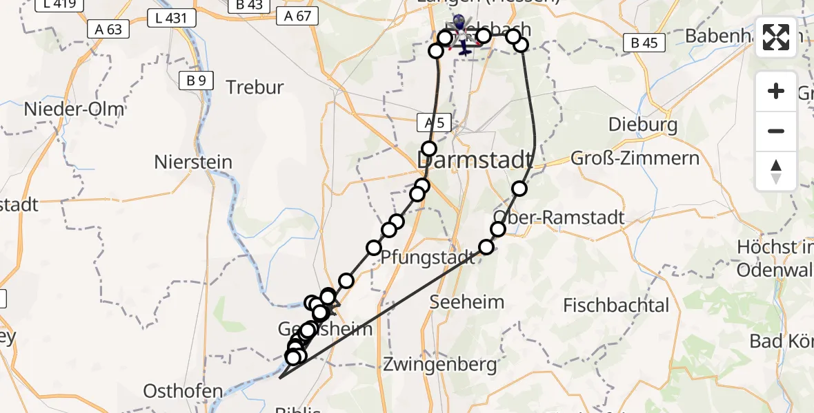 Flugroute Polizeihubschrauber Flughafen Frankfurt-Egelsbach - Flughafen Frankfurt-Egelsbach, 06 August 2026, 13:49