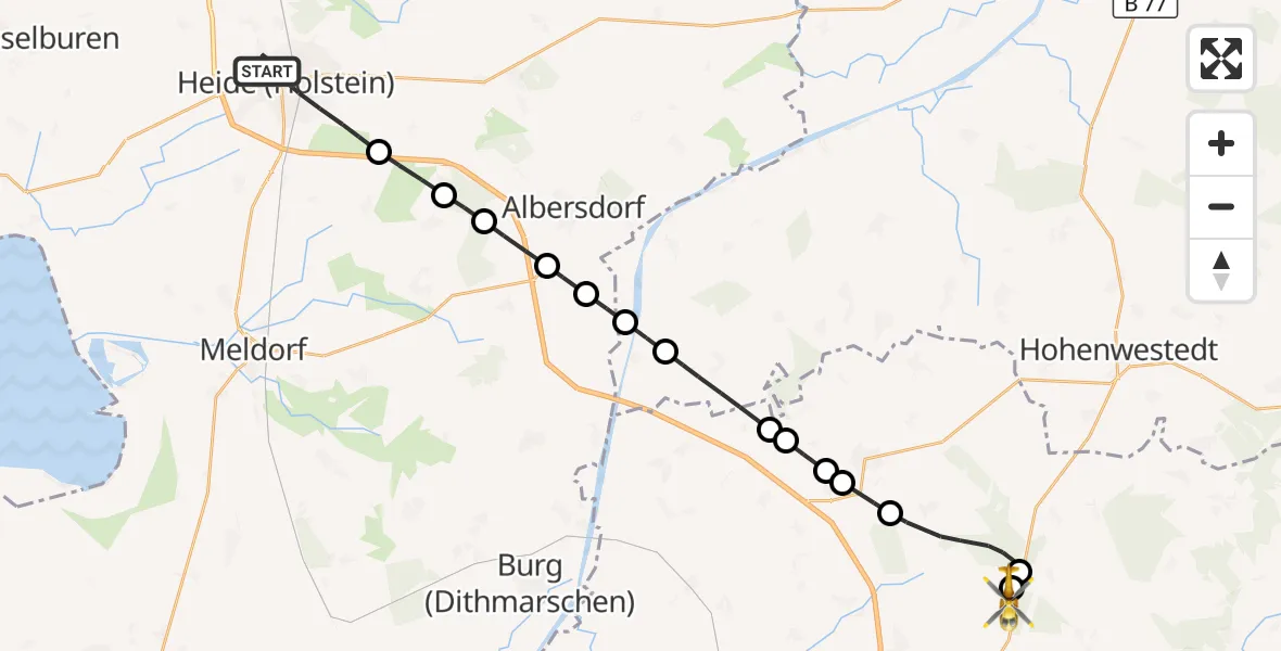 Flugroute Rettungshubschrauber Heide - Itzehoe Hungriger Wolf Flugplatz, 06 August 2026, 13:53