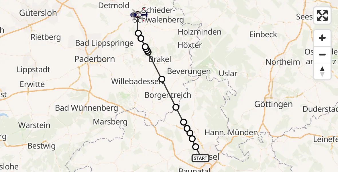 Flugroute Polizeihubschrauber Kassel - Horn-Bad Meinberg, 06 August 2026, 13:53