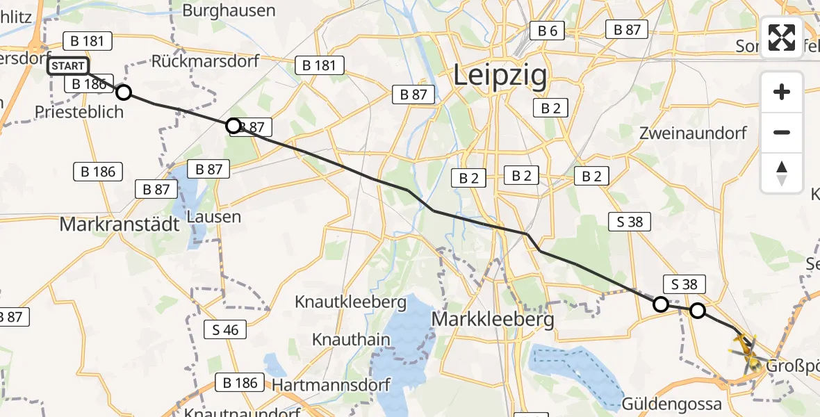 Flugroute Rettungshubschrauber Schkeuditz - Leipzig, 06 August 2026, 14:02