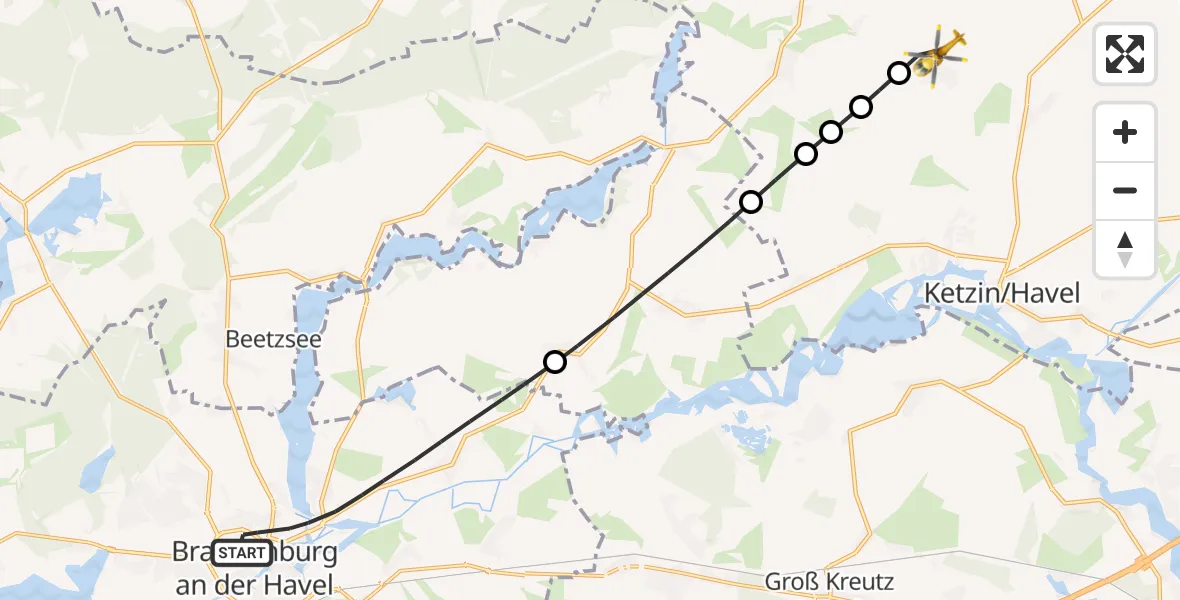 Flugroute Rettungshubschrauber Brandenburg an der Havel - Ketzin/Havel, 06 August 2026, 14:03