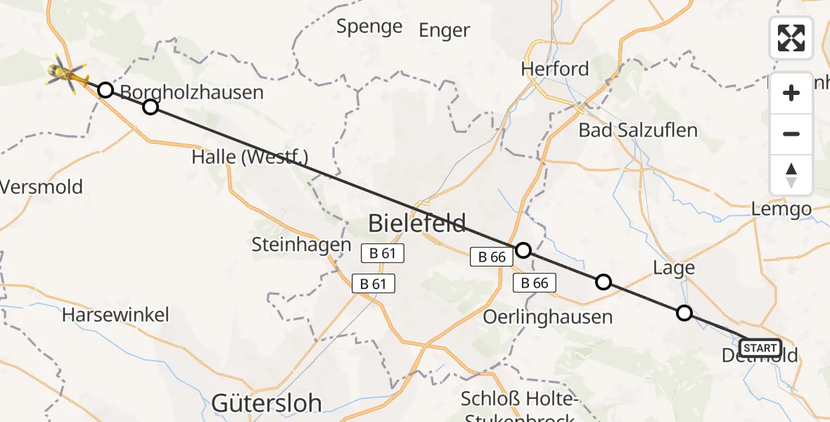 Flugroute Ambulanzhubschrauber Detmold - Bad Rothenfelde, 06 August 2026, 14:06