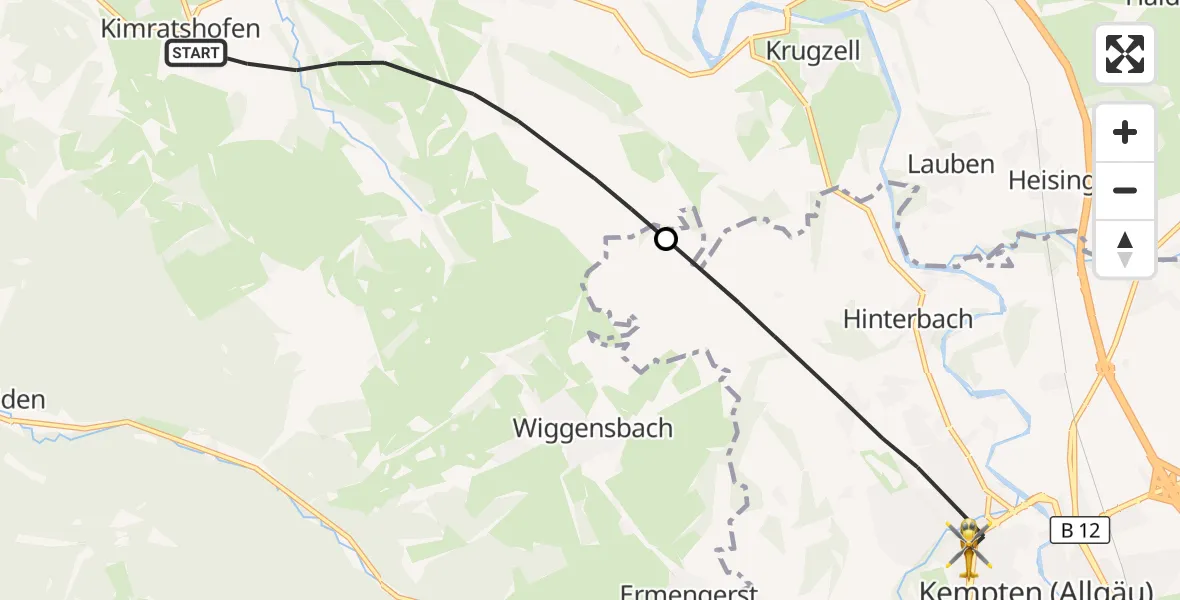 Flugroute Rettungshubschrauber Altusried - Kempten (Allgäu), 06 August 2026, 14:06