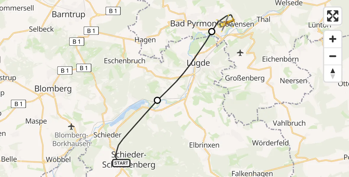Flugroute Rettungshubschrauber Schieder-Schwalenberg - Bad Pyrmont, 06 August 2026, 14:08