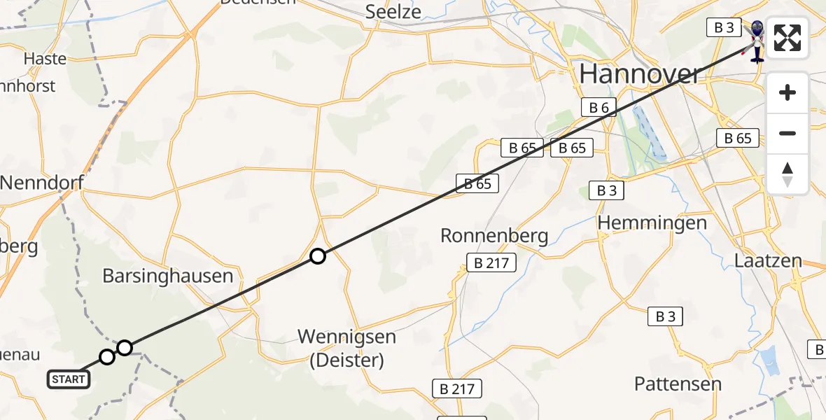 Flugroute Polizeihubschrauber Messenkamp - Hannover Luftrettung Hubschrauberlandeplatz (Christoph 4), 06 August 2026, 14:12