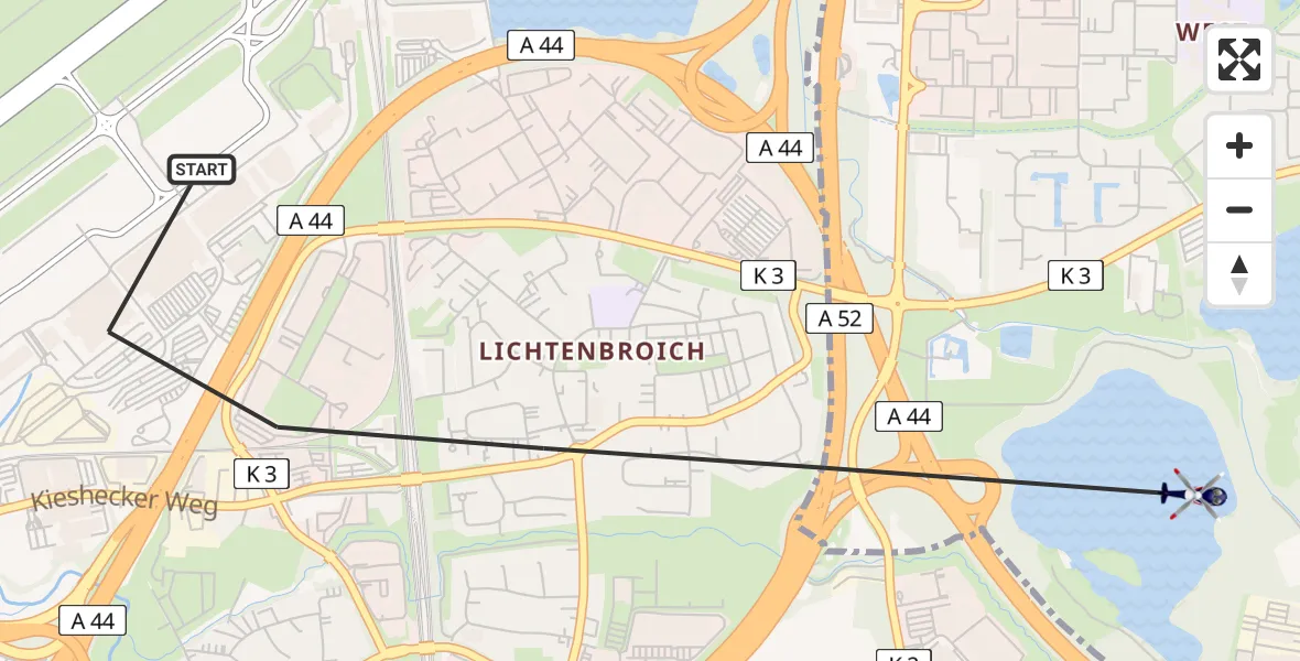Flugroute Polizeihubschrauber Düsseldorf Flughafen - Ratingen, 06 August 2026, 14:13