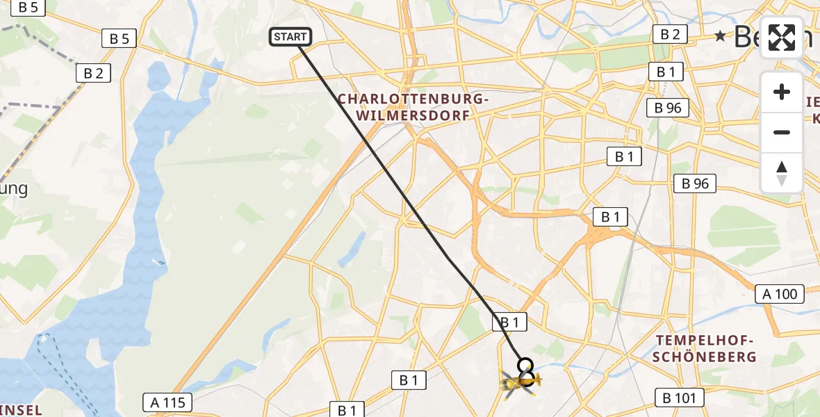 Flugroute Rettungshubschrauber Berlin - Charité Clinic Benjamin Franklin Campus, 06 August 2026, 14:21