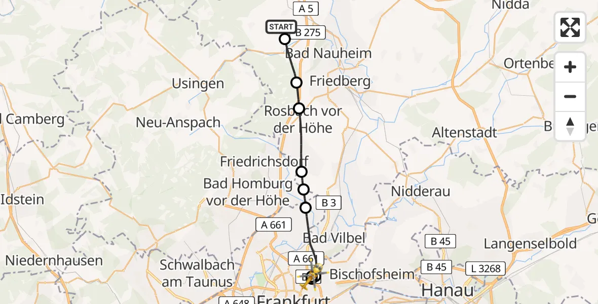 Flugroute Rettungshubschrauber Butzbach - Frankfurt am Main Accident Hospital Roof Helipad (CHX2), 06 August 2026, 14:21