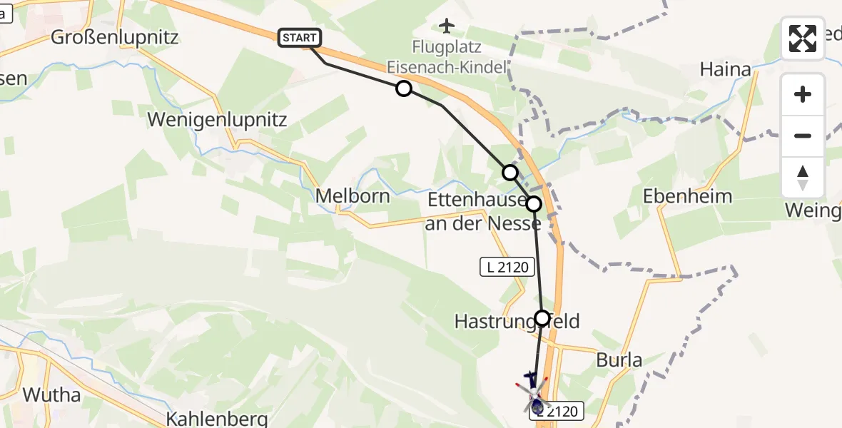 Flugroute Polizeihubschrauber Hörselberg-Hainich - Hörselberg-Hainich, 06 August 2026, 14:22