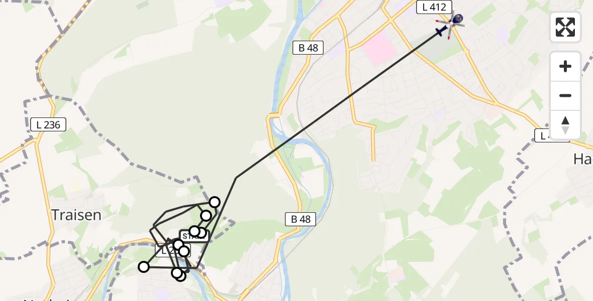 Flugroute Polizeihubschrauber Traisen - Bad Kreuznach, 06 August 2026, 14:31