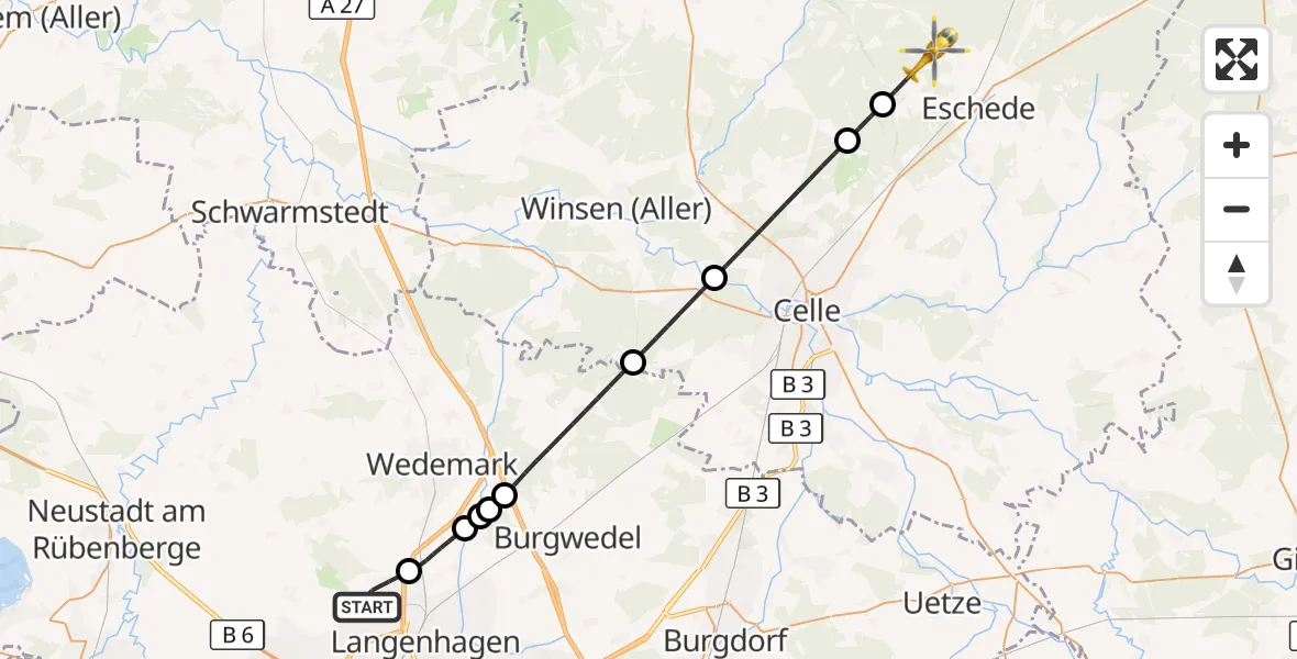 Flugroute Rettungshubschrauber Flughafen Hannover - Eschede, 06 August 2026, 14:43