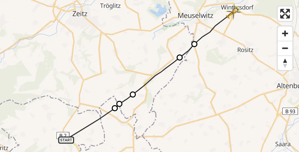 Flugroute Rettungshubschrauber Gera - Meuselwitz, 06 August 2026, 14:49