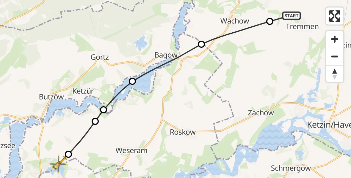 Flugroute Rettungshubschrauber Ketzin/Havel - Beetzseeheide, 06 August 2026, 14:51