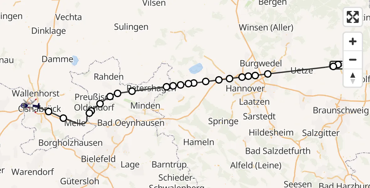 Flugroute Polizeihubschrauber Gifhorn Bundespolizei Hubschrauberlandeplatz - Osnabrück, 06 August 2026, 14:53