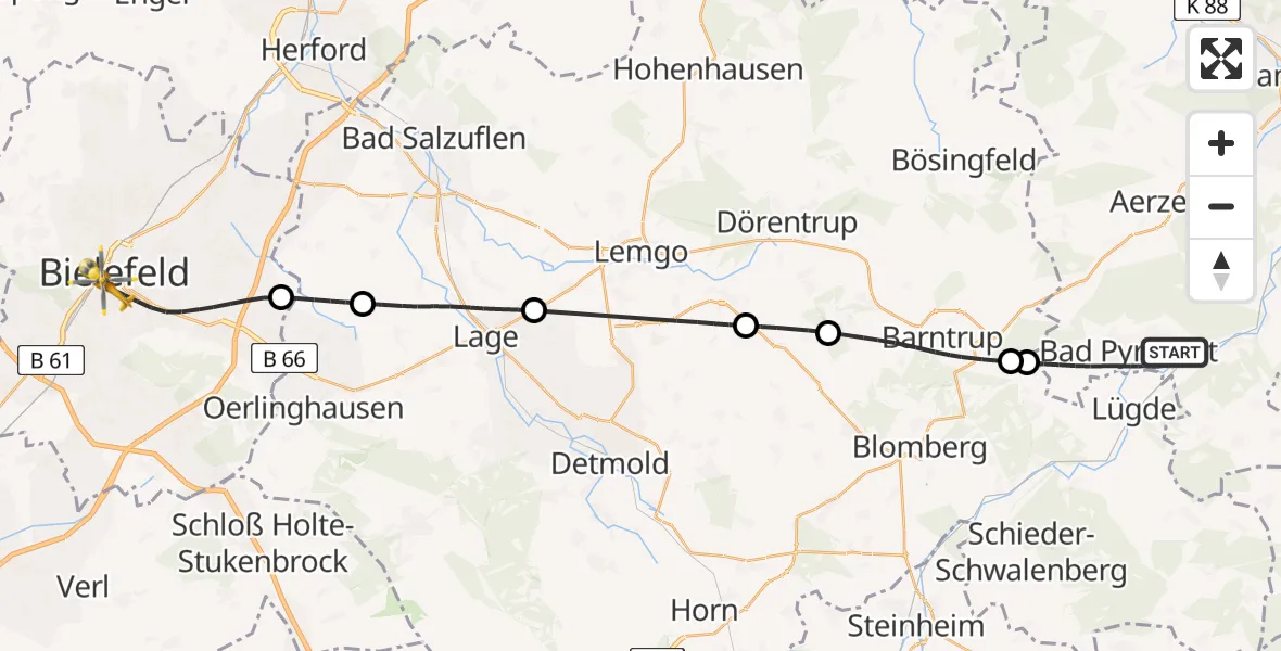 Flugroute Rettungshubschrauber Bad Pyrmont - Bielefeld, 06 August 2026, 15:08