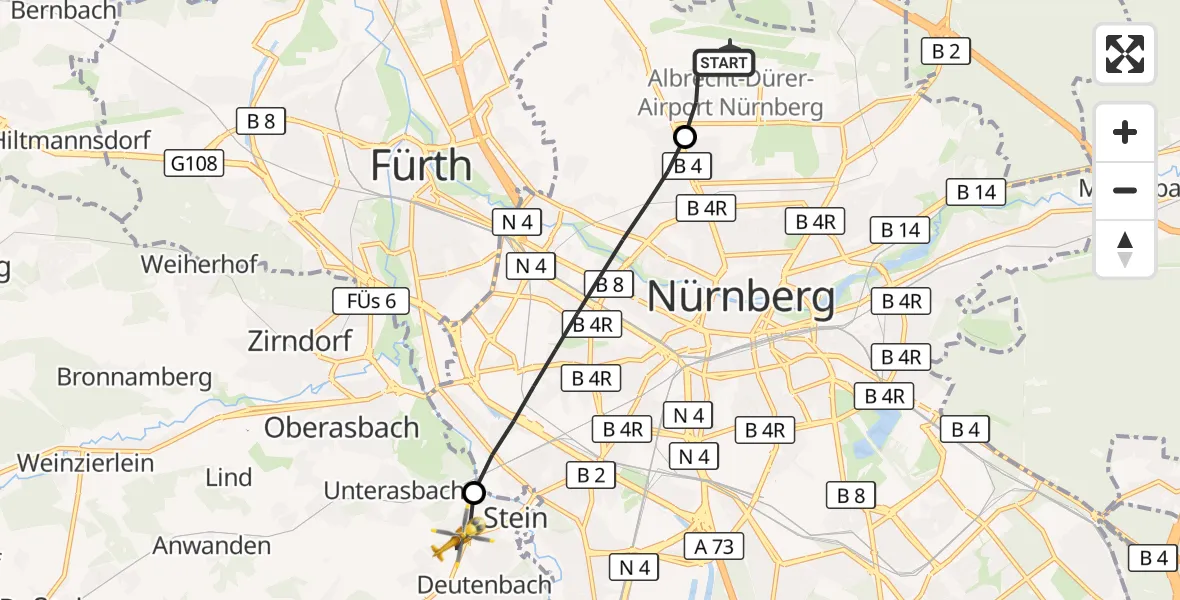 Flugroute Ambulanzhubschrauber Flughafen Nuremberg - Stein, 06 August 2026, 15:10