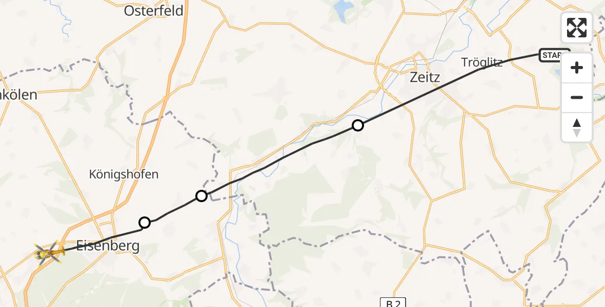 Flugroute Rettungshubschrauber Elsteraue - Petersberg, 06 August 2026, 15:15