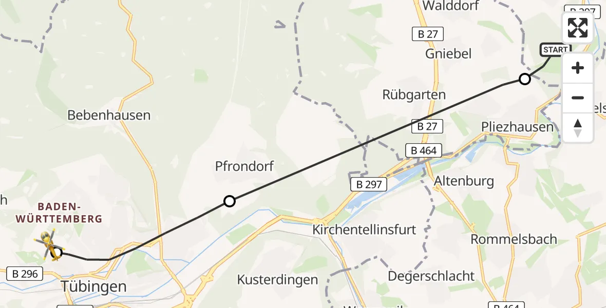 Flugroute Rettungshubschrauber Neckartenzlingen - Tübingen University Hospital, 06 August 2026, 15:16