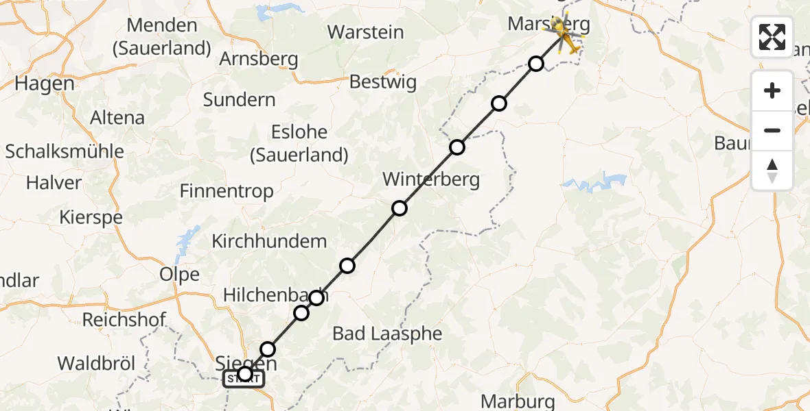 Flugroute Rettungshubschrauber Evangelisches Jung-Stilling Hospital - Marsberg, 06 August 2026, 15:32