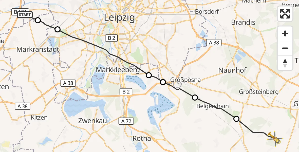Flugroute Rettungshubschrauber Schkeuditz - Grimma, 06 August 2026, 15:32