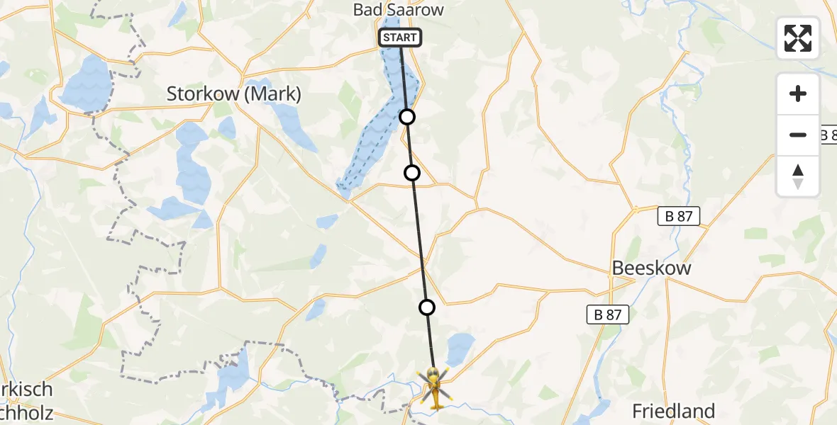 Flugroute Rettungshubschrauber Bad Saarow - Tauche, 06 August 2026, 15:34