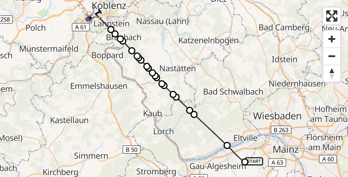 Flugroute Polizeihubschrauber Mainz-Finthen Flugplatz - Koblenz, 06 August 2026, 15:41