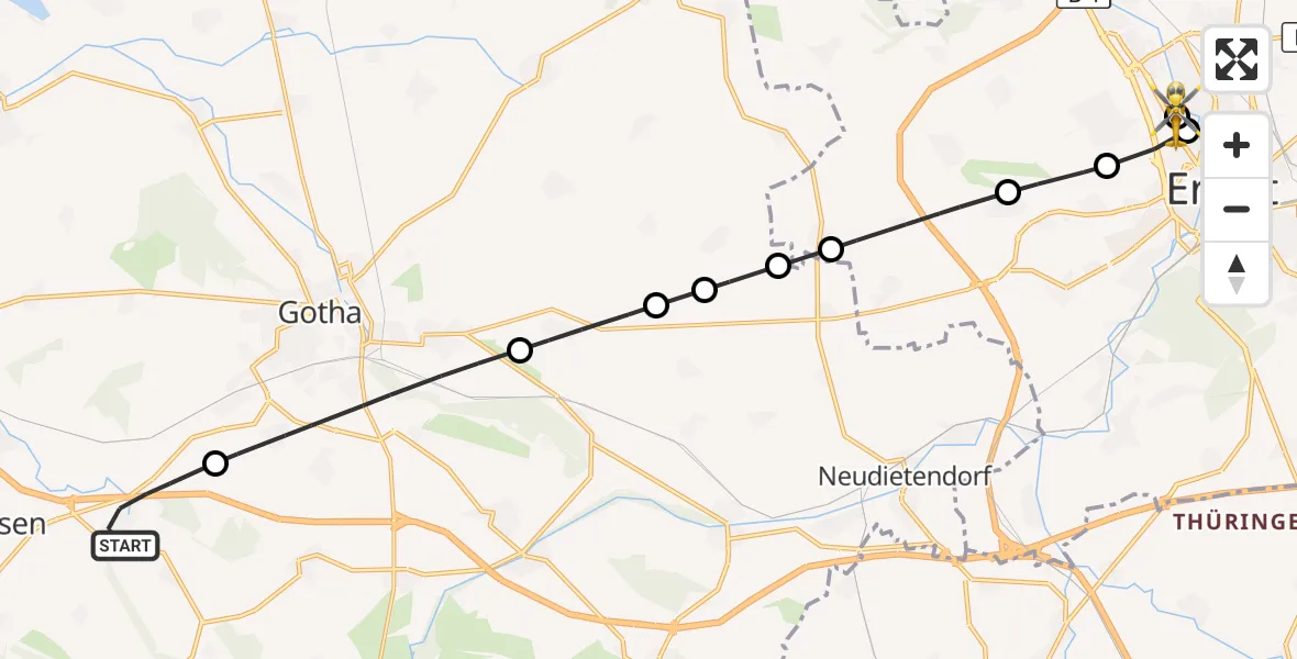 Flugroute Rettungshubschrauber Georgenthal - Helios Clinic Erfurt, 06 August 2026, 15:42