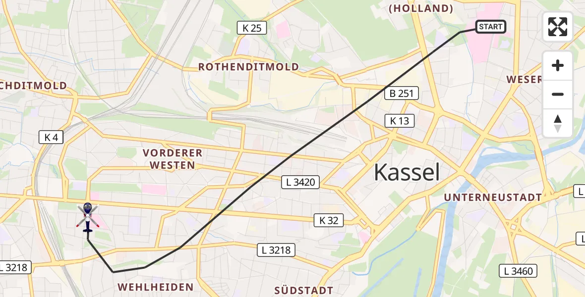 Flugroute Polizeihubschrauber Kassel - Kassel, 06 August 2026, 15:44