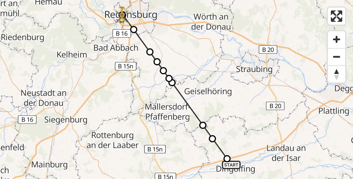 Flugroute Rettungshubschrauber Dingolfing - Barmherzige Brüder (Brothers of Mercy) Hospital Regensburg, 06 August 2026, 15:51